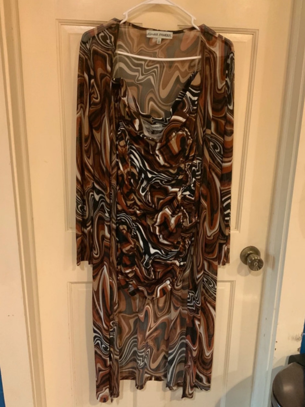 2 Piece Mesh Brown Black White Swirl Maxi Dress with Overlay